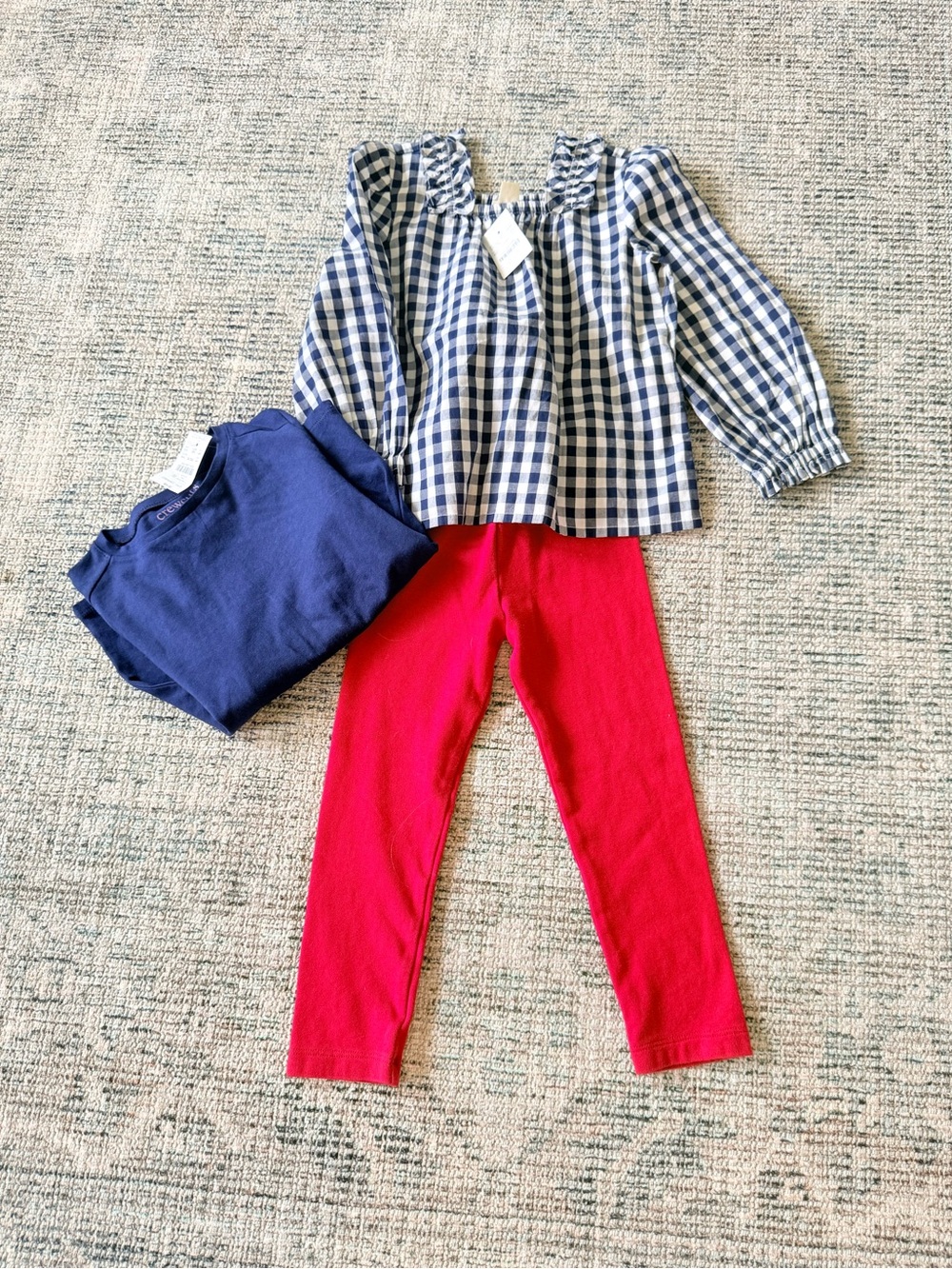 Girls 4-5 Crewcuts Gingham Top Blue Tee Red Leggings Bundle
